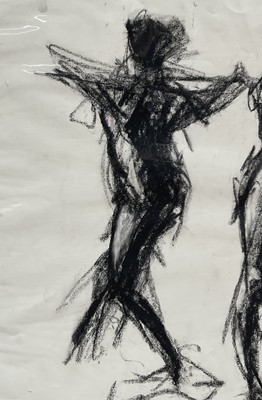 Lot 20 - British School, charcoal study, three figures, indistinctly signed, 59cm x 84cm, unframed