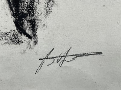Lot 20 - British School, charcoal study, three figures, indistinctly signed, 59cm x 84cm, unframed
