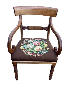 Lot 5347 - Regency mahogany elbow chair with floral needle work seat, 91cm tall