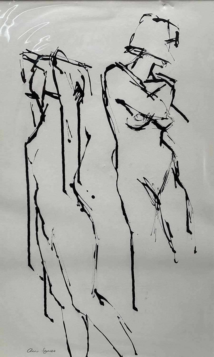 Lot 14 - Ann Symes (Contemporary) pen and ink, 'Angie', signed, artists label verso, 50cm x 30cm, with mount, unframed