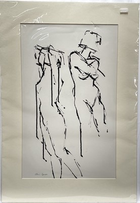 Lot 14 - Ann Symes (Contemporary) pen and ink, 'Angie', signed, artists label verso, 50cm x 30cm, with mount, unframed