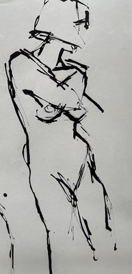 Lot 14 - Ann Symes (Contemporary) pen and ink, 'Angie', signed, artists label verso, 50cm x 30cm, with mount, unframed