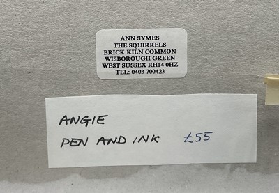 Lot 14 - Ann Symes (Contemporary) pen and ink, 'Angie', signed, artists label verso, 50cm x 30cm, with mount, unframed