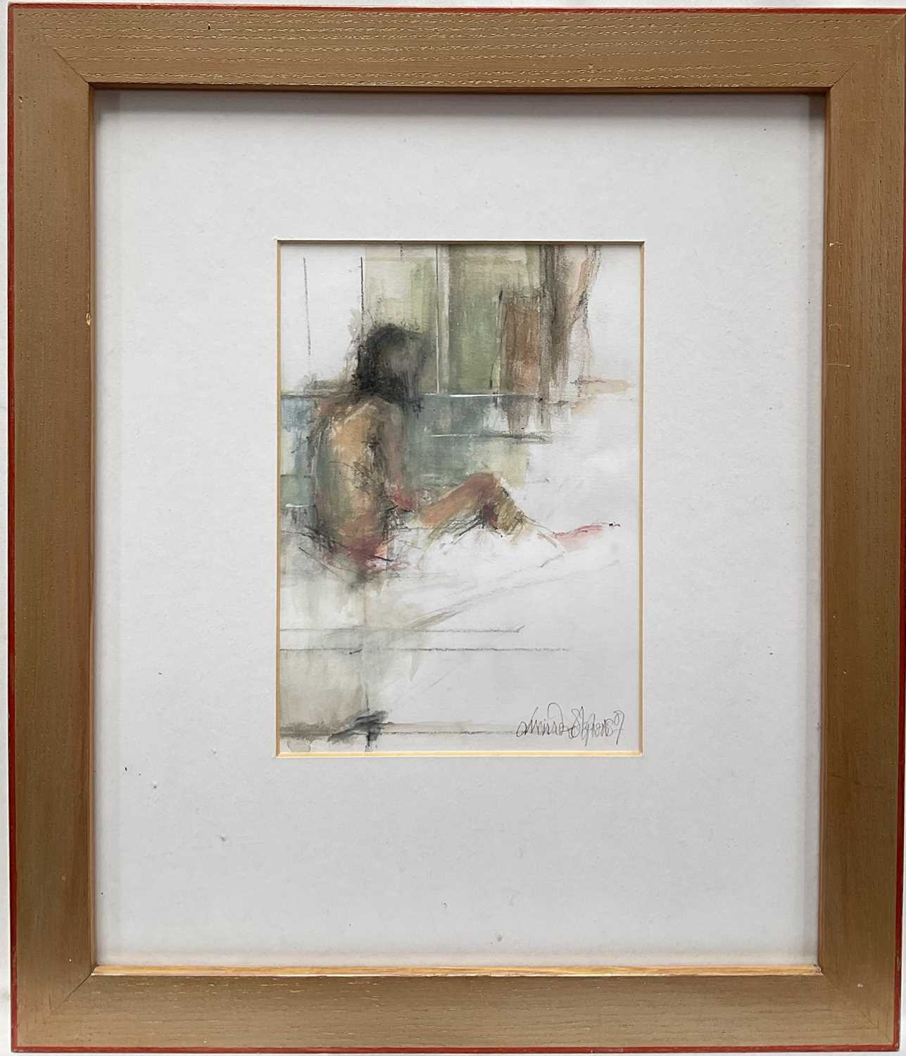 Lot 13 - Lucinda Stephens (Contemporary) watercolour, 'Ginny', signed and dated '07, artists label verso, 17cm x 12cm, glazed frame