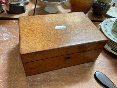 Lot 5108 - 19th century burr wood sewing box with blank mother of pearl panel, 28cm wide x 19cm deep