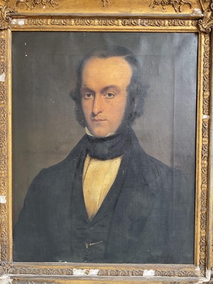 Lot 5190 - Victorian oil on canvas portrait of a gentleman in gilt gesso frame, 62cm x 49cm