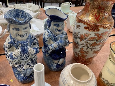Lot 5075 - Group of ceramics and glass, including a pair of Dutch Delft Toby jugs, a Japanese Kakiemon vase, etc