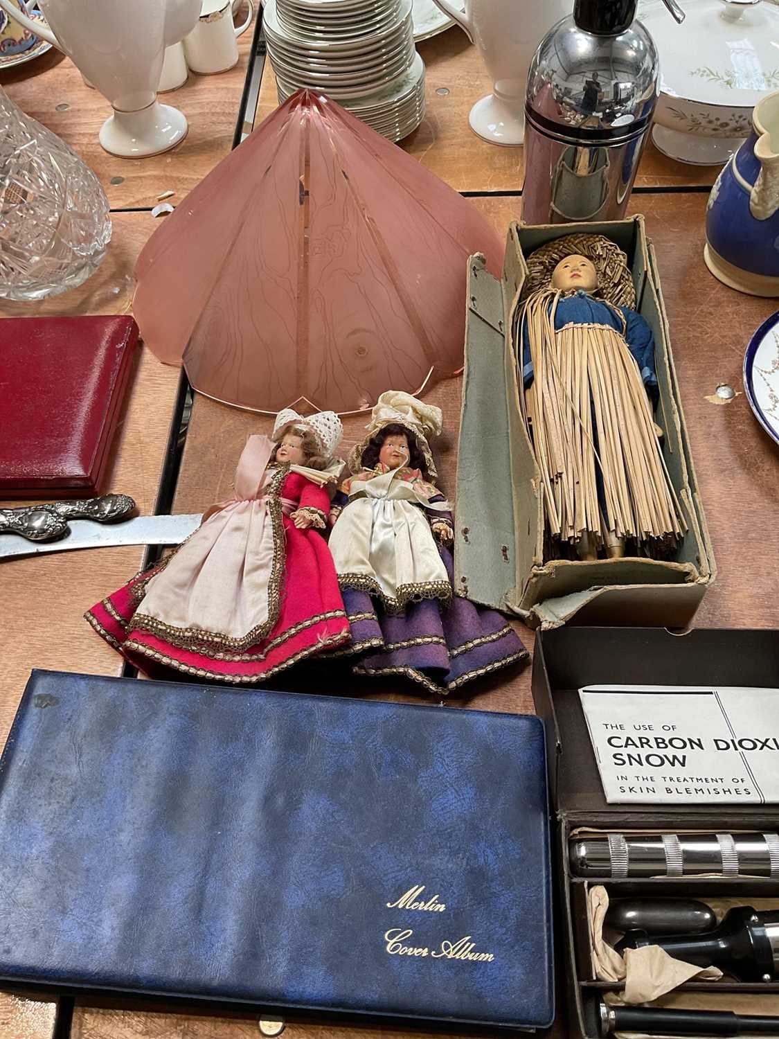 Lot 5076 - Sundry items, including a Chinese peasant doll, album of first day covers, vintage soda stream, etc