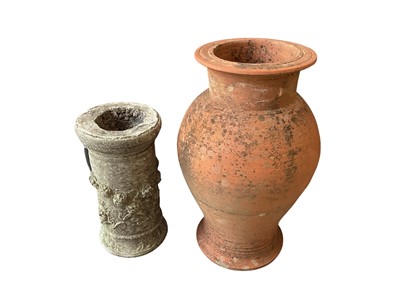 Lot 5338 - Reconstituted concrete garden column base 49cm tall and a large terracotta garden planter, 72cm tall
