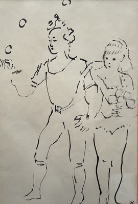 Lot 17 - Sonia Lawson (1934-2023) ink on paper, Juggler, signed with initials, 25cm x 17cm, glazed gilt frame