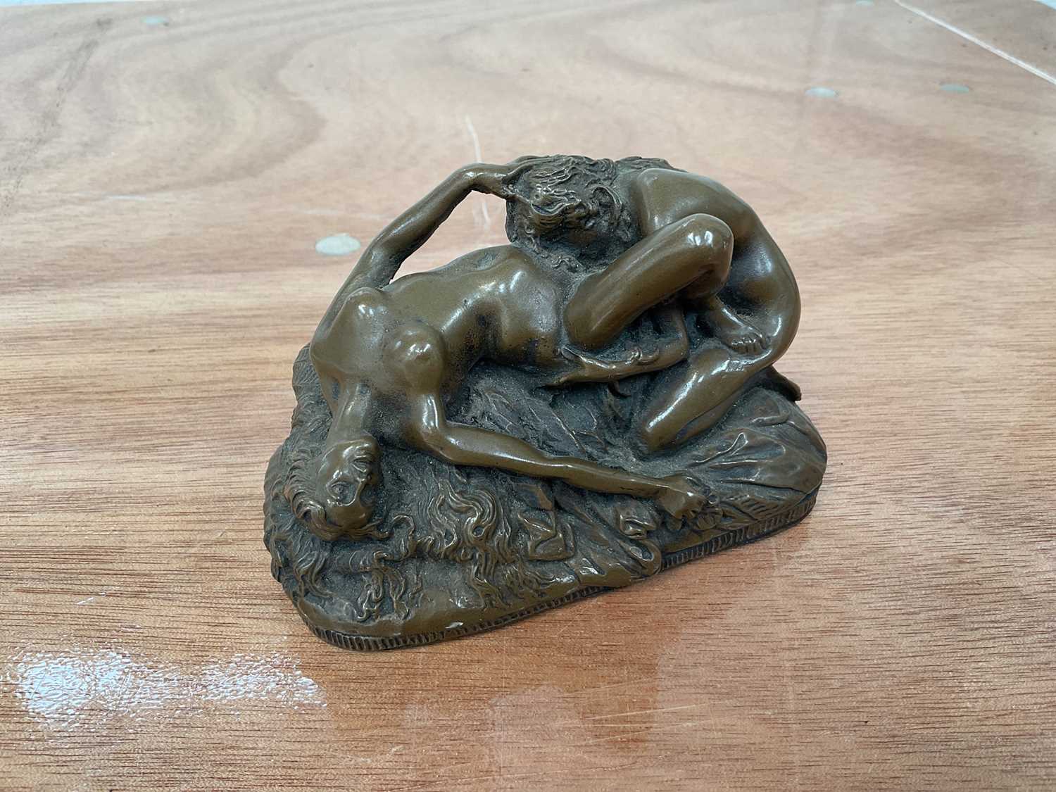 Lot 5082 - Bronze resin sculpture of an amorous couple, signed J.M. Lambeaux, 11.5cm wide