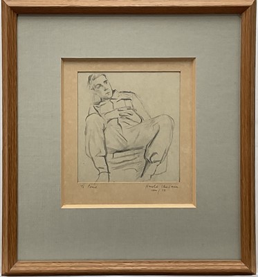 Lot 23 - Harold Cheesman (1914-1982) pencil drawing, portrait of a seated Soldier, inscribed 'To Ernie' (Ernest Jonathan Trowell), signed and dated 1940/ [and] 73, 17cm x 16cm, glazed frame