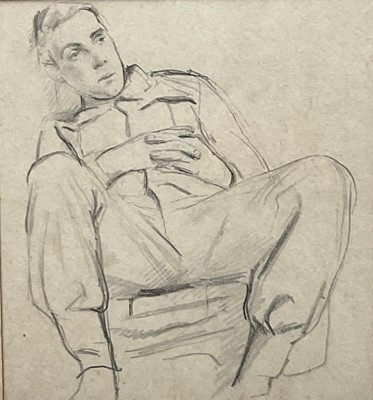 Lot 23 - Harold Cheesman (1914-1982) pencil drawing, portrait of a seated Soldier, inscribed 'To Ernie' (Ernest Jonathan Trowell), signed and dated 1940/ [and] 73, 17cm x 16cm, glazed frame