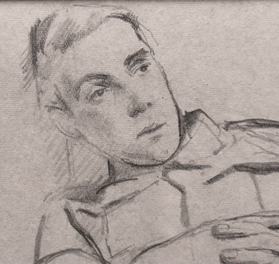 Lot 23 - Harold Cheesman (1914-1982) pencil drawing, portrait of a seated Soldier, inscribed 'To Ernie' (Ernest Jonathan Trowell), signed and dated 1940/ [and] 73, 17cm x 16cm, glazed frame