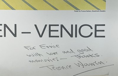 Lot 22 - Terence Warren (b. 1948) two posters titled 'Terence Warren -Venice' by Futura Gallery Stockholm, both dedicated 'To Ernie' (Ernest Jonathan Trowell...