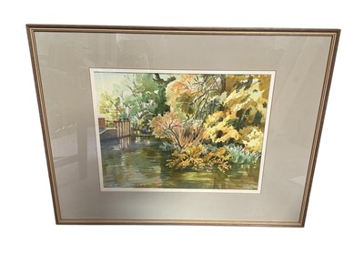 Lot 5235 - Tessa Spencer Pryse (b.1940), watercolour, 'The Weir, Stratford St. Mary', 45cm x 34cm, framed and glazed