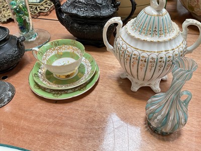 Lot 5085 - Group of ceramics and glass, including basalt teapot and sugar bowl, Victorian porcelain fluted sucrier, etc
