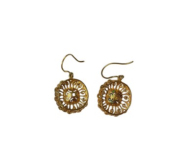 Lot 10 - Pair of Victorian style opal and diamond pendant drop earrings