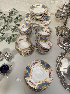 Lot 5104 - Floral china tea set consisting of 8 tea cups, 9saucers, 12 side plates, teo cake plates, sugar bowl, and eight coffee saucers