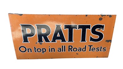 Lot 2 - Original 1930s Pratts 'On top in all Road Tests' enamel advertising sign, by Chromo, Wolverhampton, 62 x 122cm