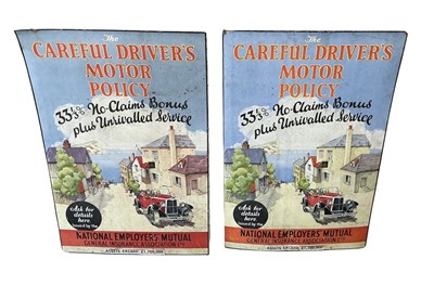 Lot 3 - Two scarce original 1930s The Careful Driver's Motor Policy cardboard advertising signs, each 73cm x 48cm