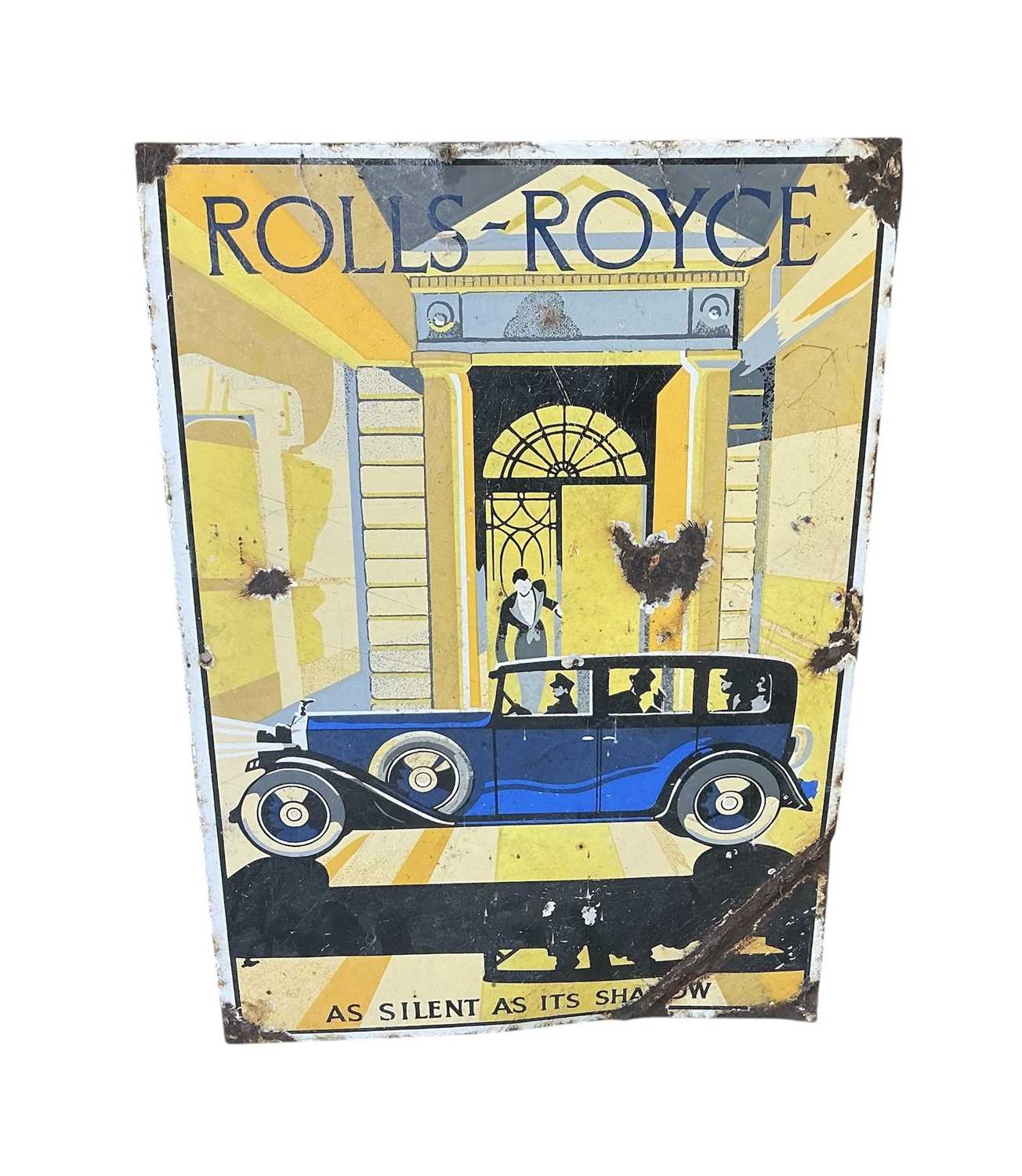 Lot 4 - Rolls-Royce 'As silent as its shadow' enamel advertising sign, 51cm x 35.5cm, probably a later copy