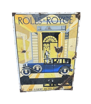 Lot 4 - Rolls-Royce 'As silent as its shadow' enamel advertising sign, 51cm x 35.5cm, probably a later copy