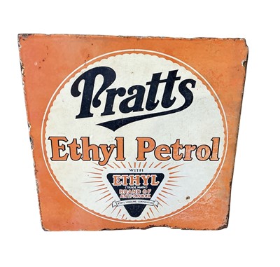 Lot 5 - Original 1920s Pratts Ethyl Petrol doubled sided enamel advertising sign, by Stocal Burton & B'ham, 41 x 41cm