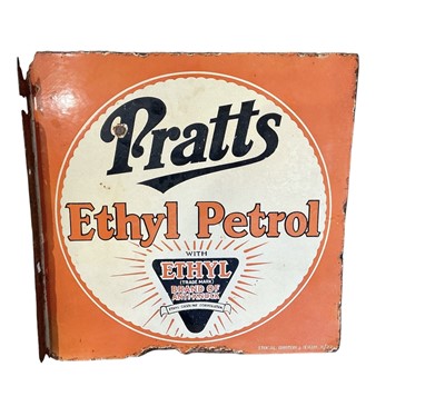 Lot 5 - Original 1920s Pratts Ethyl Petrol doubled sided enamel advertising sign, by Stocal Burton & B'ham, 41 x 41cm