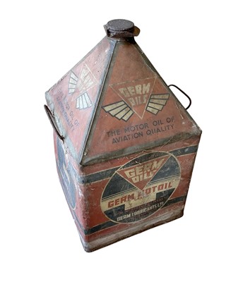 Lot 11 - Original 1930s Germ motoil "The Motor Oil of Aviation Quality" can, 47cm in overall height