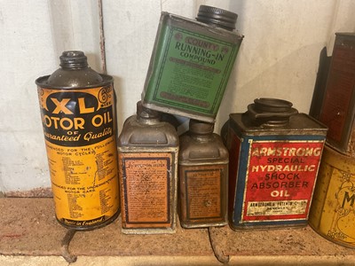 Lot 19 - Collection of ten assorted vintage oils and lubricants in bottles and tins to include Snowdrift oil, Shell and Lockheed (10)