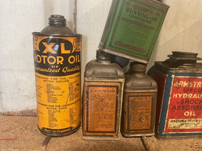 Lot 19 - Collection of ten assorted vintage oils and lubricants in bottles and tins to include Snowdrift oil, Shell and Lockheed (10)