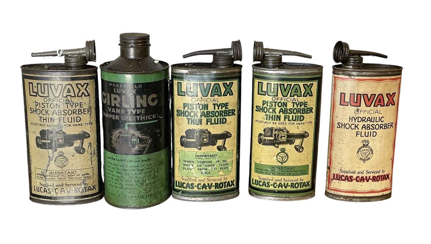 Lot 21 - Collection of five assorted vintage Luvax oils and lubricants in tins (5)