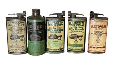 Lot 21 - Collection of five assorted vintage Luvax oils and lubricants in tins (5)