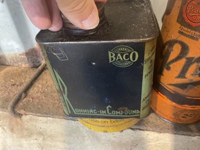 Lot 22 - Collection of thirteen assorted vintage oils and lubricants in bottles and tins to include Pratts Motor Oil, Castrol and Challenge Motor Grease (13)
