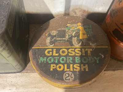 Lot 22 - Collection of thirteen assorted vintage oils and lubricants in bottles and tins to include Pratts Motor Oil, Castrol and Challenge Motor Grease (13)
