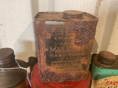 Lot 22 - Collection of thirteen assorted vintage oils and lubricants in bottles and tins to include Pratts Motor Oil, Castrol and Challenge Motor Grease (13)