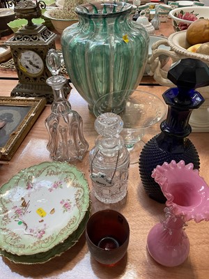 Lot 5168 - Group of ceramics and glass, including a large fluted baluster vase, probably Murano, a Bristol blue decanter, etc