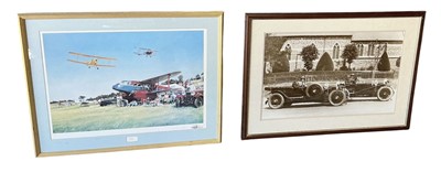 Lot 30 - John Young 'Summer Rally' Artist's proof print and a black and white photographic print of pre war Bentleys (2)