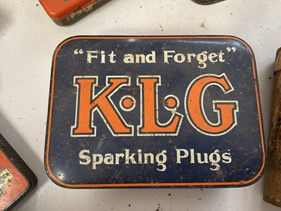 Lot 31 - Collection of vintage spark plugs to include Champion and KLG, in original packaging together with a group of fuel can caps