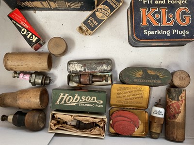 Lot 31 - Collection of vintage spark plugs to include Champion and KLG, in original packaging together with a group of fuel can caps