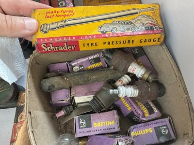 Lot 31 - Collection of vintage spark plugs to include Champion and KLG, in original packaging together with a group of fuel can caps
