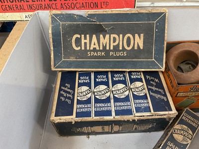 Lot 31 - Collection of vintage spark plugs to include Champion and KLG, in original packaging together with a group of fuel can caps