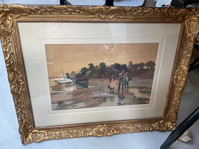 Lot 5218 - Group of pictures, including an Edwardian watercolour of fisherfolk