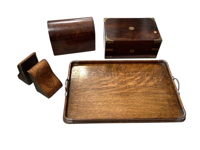 Lot 5175 - Victorian mahogany vanity box together with a walnut box, a pair of bookends and an oak tray