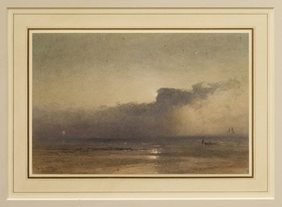 Lot 1068 - Henry George Hine RI (1811-1895) pencil and watercolour – Moonlight on a Sussex Beach, signed and dated 1867, 17cm x 26cm, glazed gilt frame