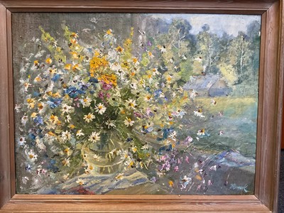 Lot 5193 - Continental School, oil on canvas, still life of a vase of flowers, signed