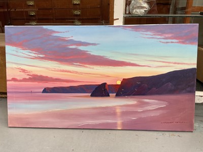 Lot 5195 - Graham Petley, oil on canvas, coastal scene at sunset