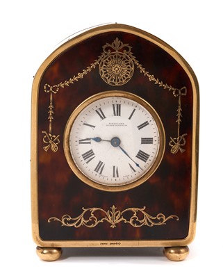 Lot 651 - Good quality Edwardian gold mounted tortoiseshell clock