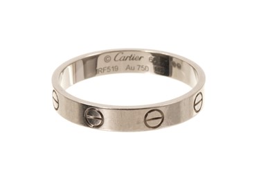 Lot Cartier 18ct white gold love ring in original box with packaging and certificate.
